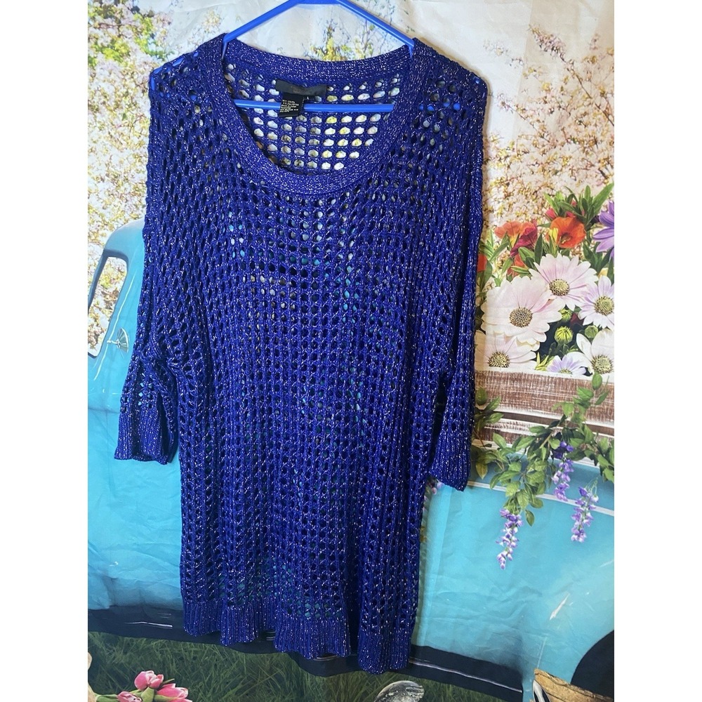 Twiggy London Tunic Sweater Marled Open-Stitch Blue Small Knit  Blend